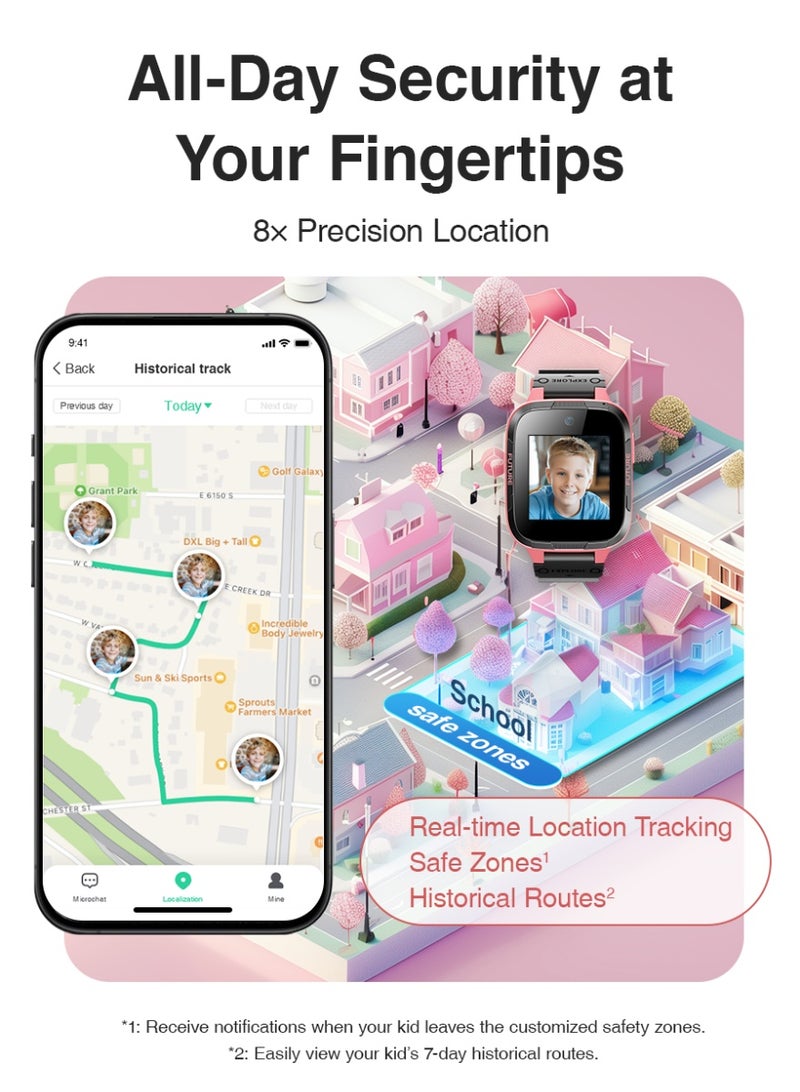 بوتسلاب ساعة ذكية للأطفال من بوتسلاب Kids Smart Watch E3 – ساعة ذكية للأطفال مع مكالمات فيديو، واي فاي، كاميرا، زر تنبيه الأمان، مقاومة للماء (وردي) - Image 2